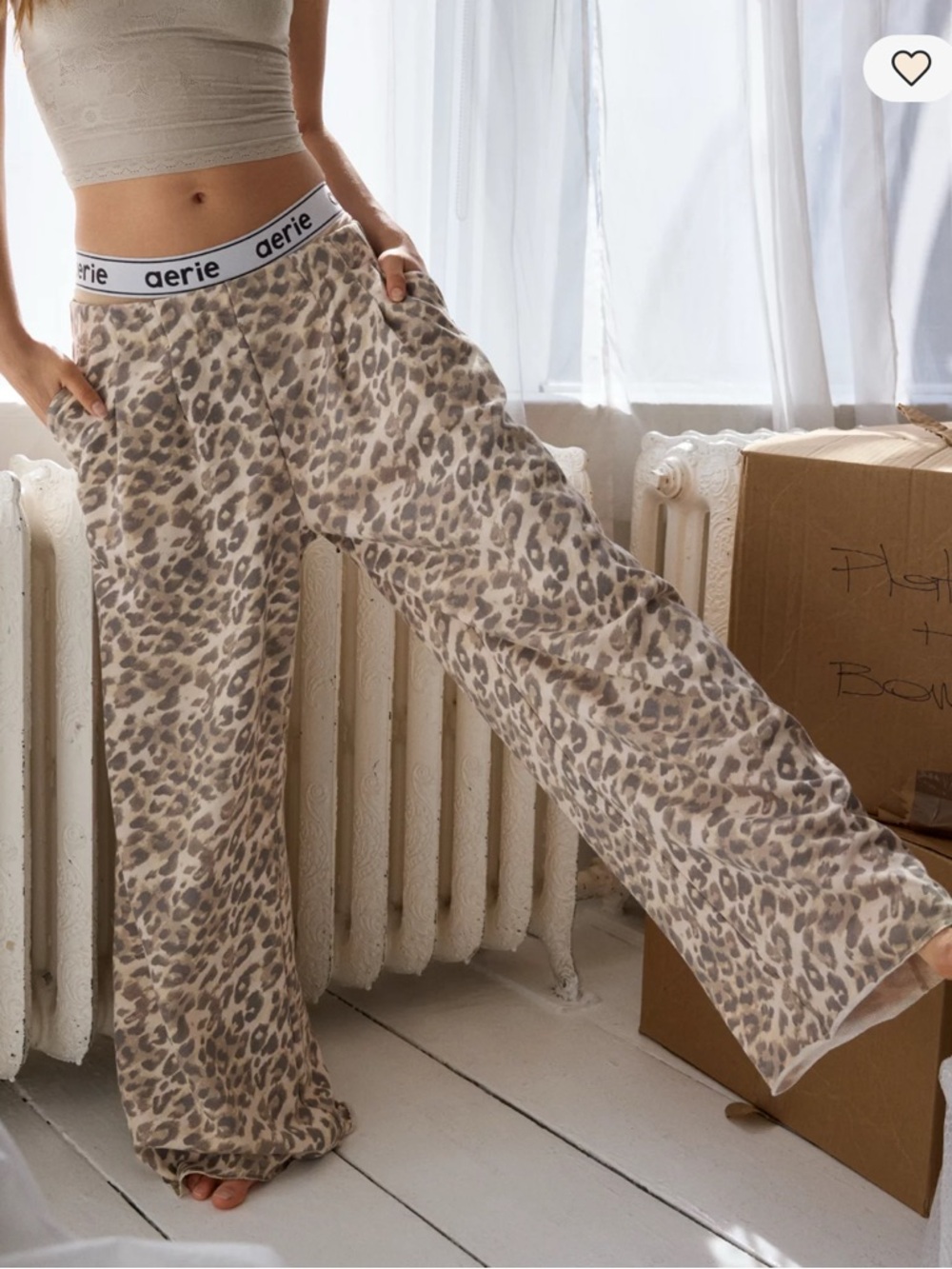 Beige Taupe Leopard-Print Wide Leg Lounge Pants